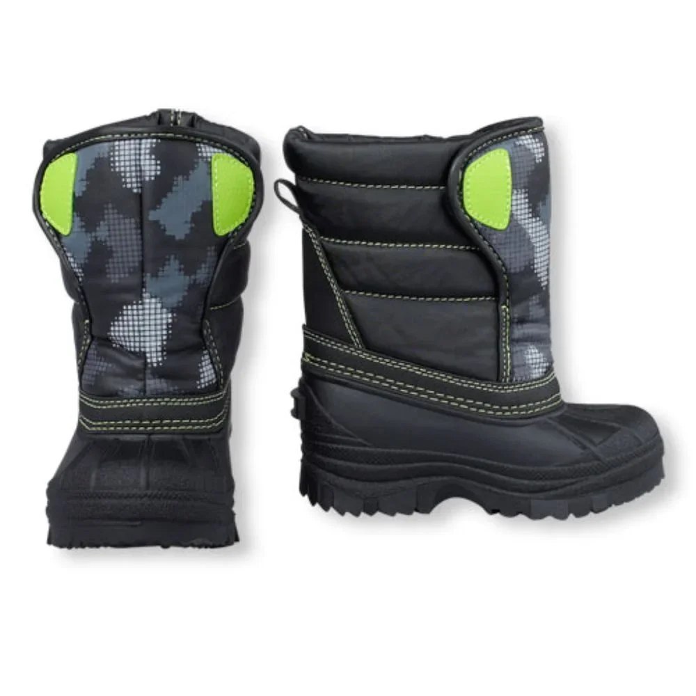 The Children's Place Toddler Boy Snow Boot Padded Winter Quilted CAMO Boot Black - Picture 3 of 10